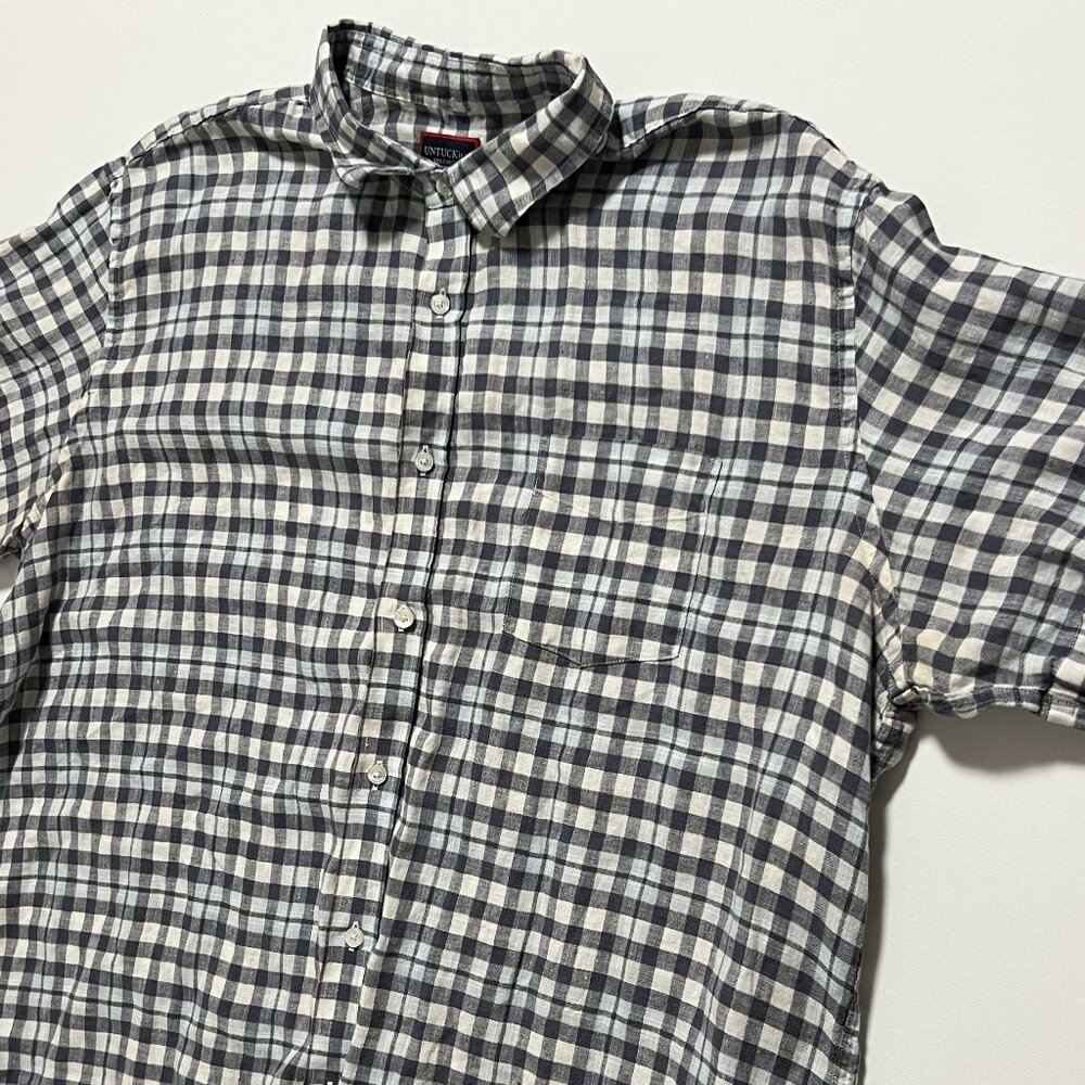 UNTUCKit Linen Shirt Short Sleeve Button Casual Summer Gray Blue Men's size 3XL